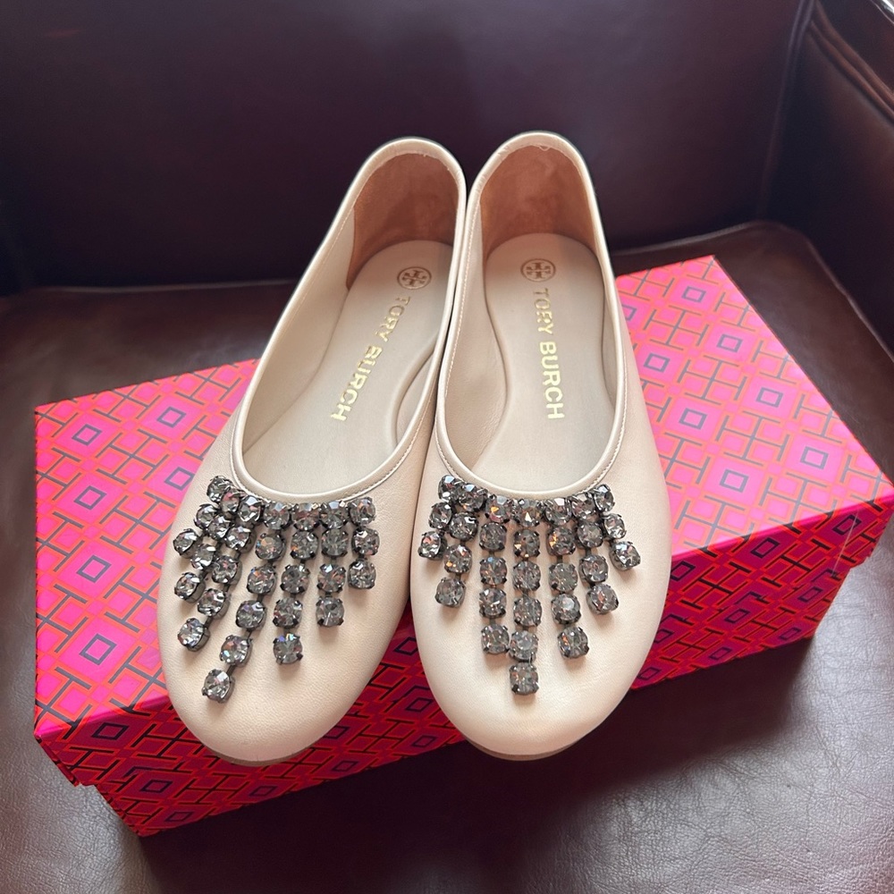Tory Burch- crystal waterfall ballet flats.  Never been worn.